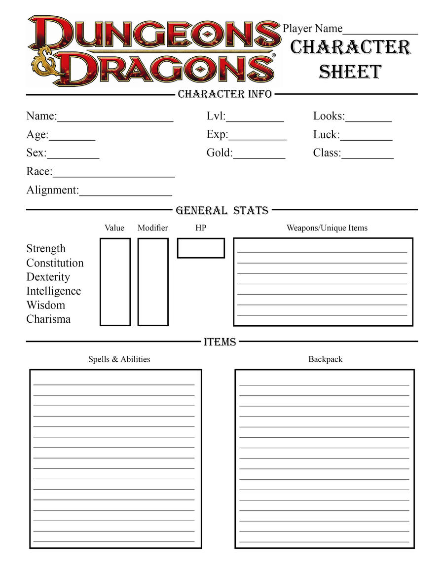 Free Printable Dungeons And Dragons Character Sheet Page 2