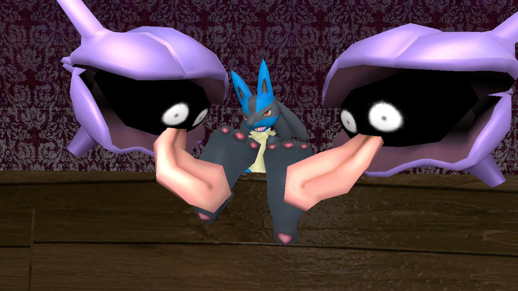 Shellder's licking Lucario paws 3 (request) by hectorlongshot on DeviantArt