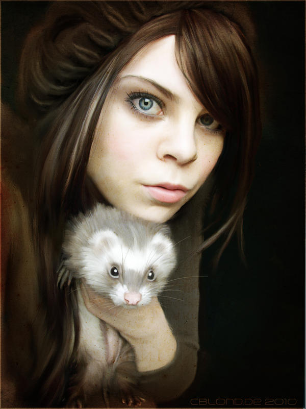Girl with ferret by Catjuschka on DeviantArt