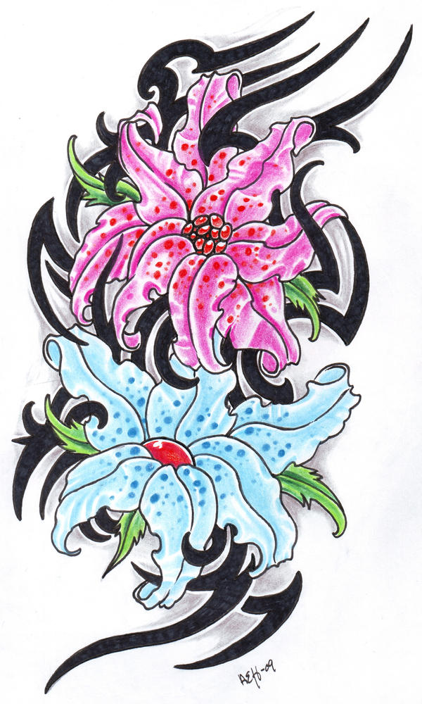 fantasy flowers with tribal by vikingtattoo on deviantart