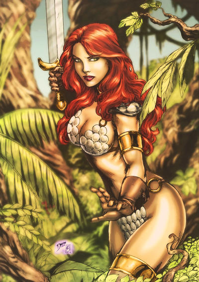 red sonja in jungle searching for sexy hunters in jungle