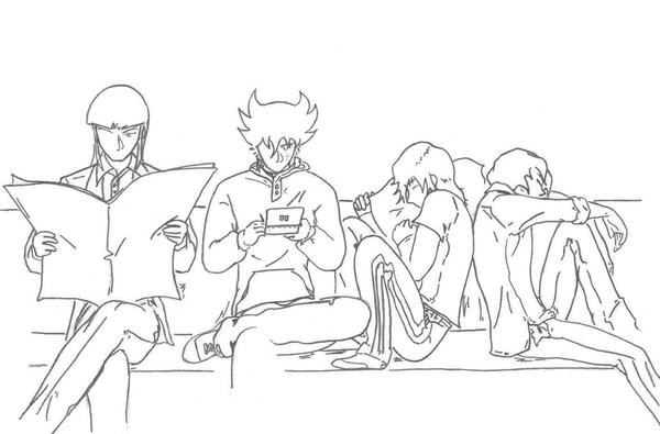 Warlords/Mashou sitting or sleeping while waiting for their plane.