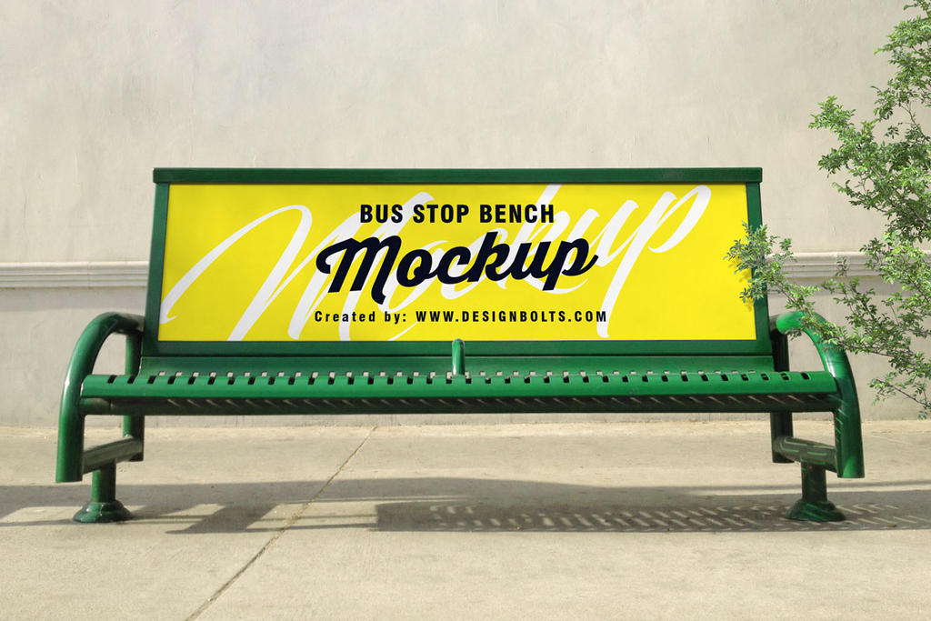 Download Free Outdoor Advertising Bus Stop Bench Mockup PSD by ...