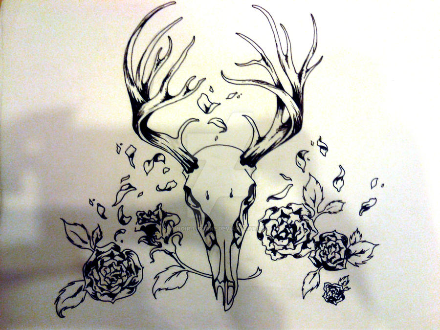 Tattoo Design - Deer skull and roses by Noir-Licorne on ...