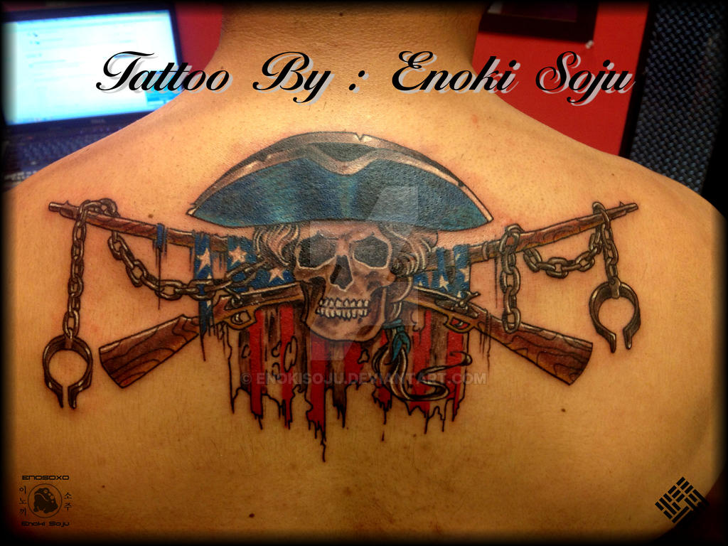 Skull American Flag Crossed Rifle Tattoo By Enoki by enokisoju on