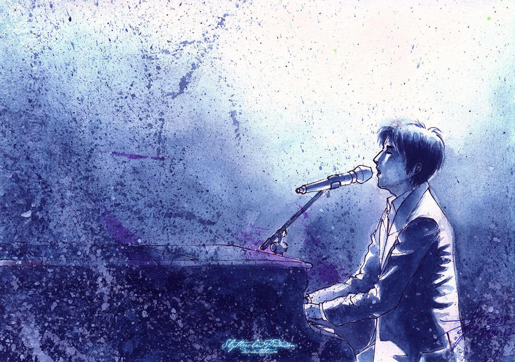 March Watercolor 11: The Pianist's Blues (DIMASH!) by SlytherclawPadawan