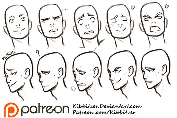 Facial Expressions reference sheet by Kibbitzer on DeviantArt