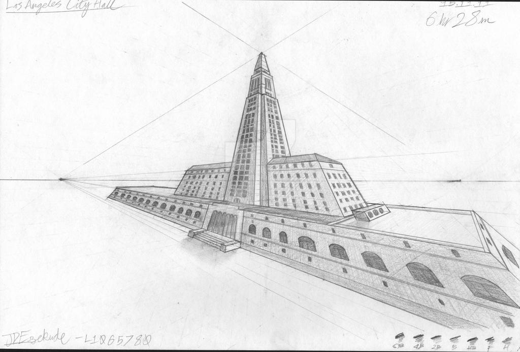 Los Angeles City Hall ThreePoint Perspective Draw by