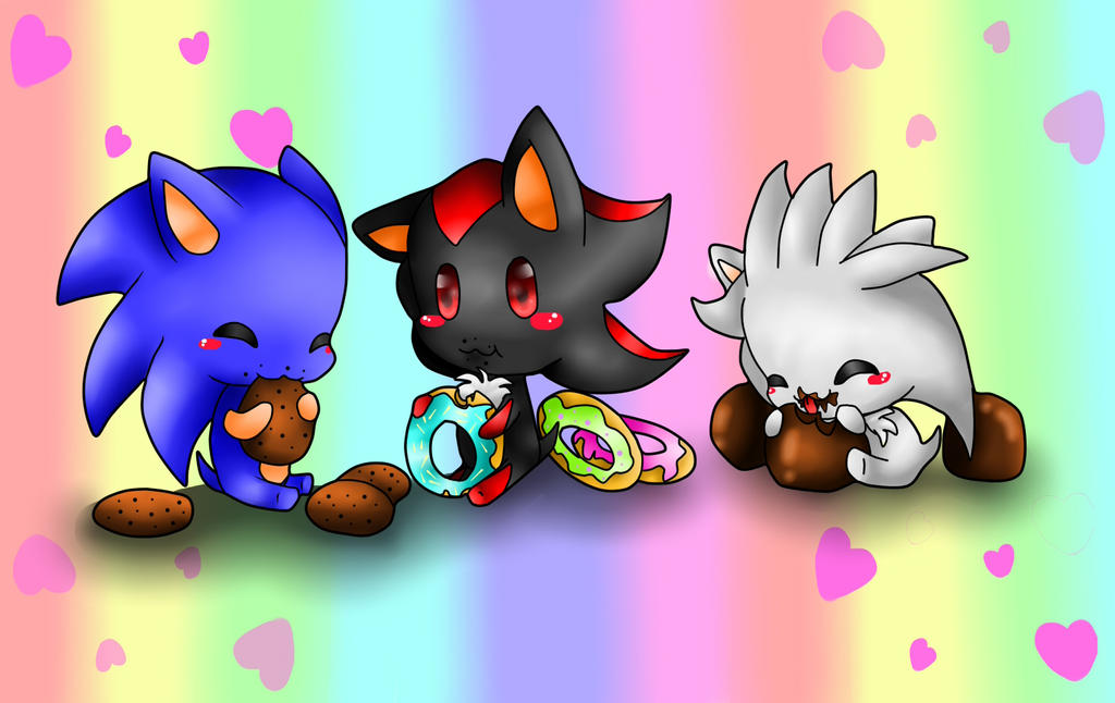 sonic Cute_hogs__sonic__shadow_and_silver_with_sweets_by_emilythecat5-d6miz0e