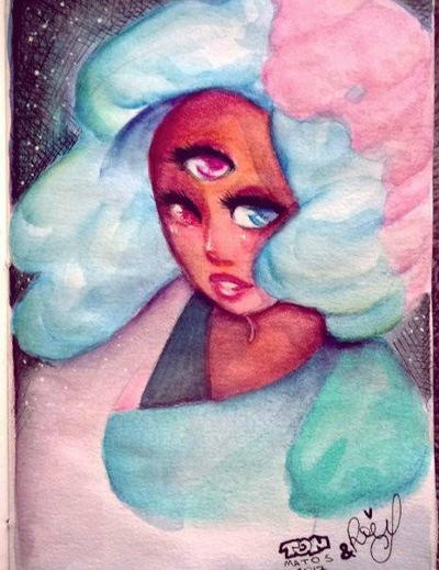 #crystal #gems #garnet #star #woman #cartoon #steven #universe #cotton #candy #watercolor #painting #colored #hair #fanart #hachura #indianink #nanquim #drawing #art #aquarela #desenho #collab #SU