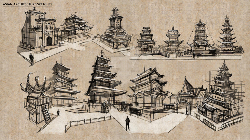 Asian Architecture Sketches by fercastz on DeviantArt