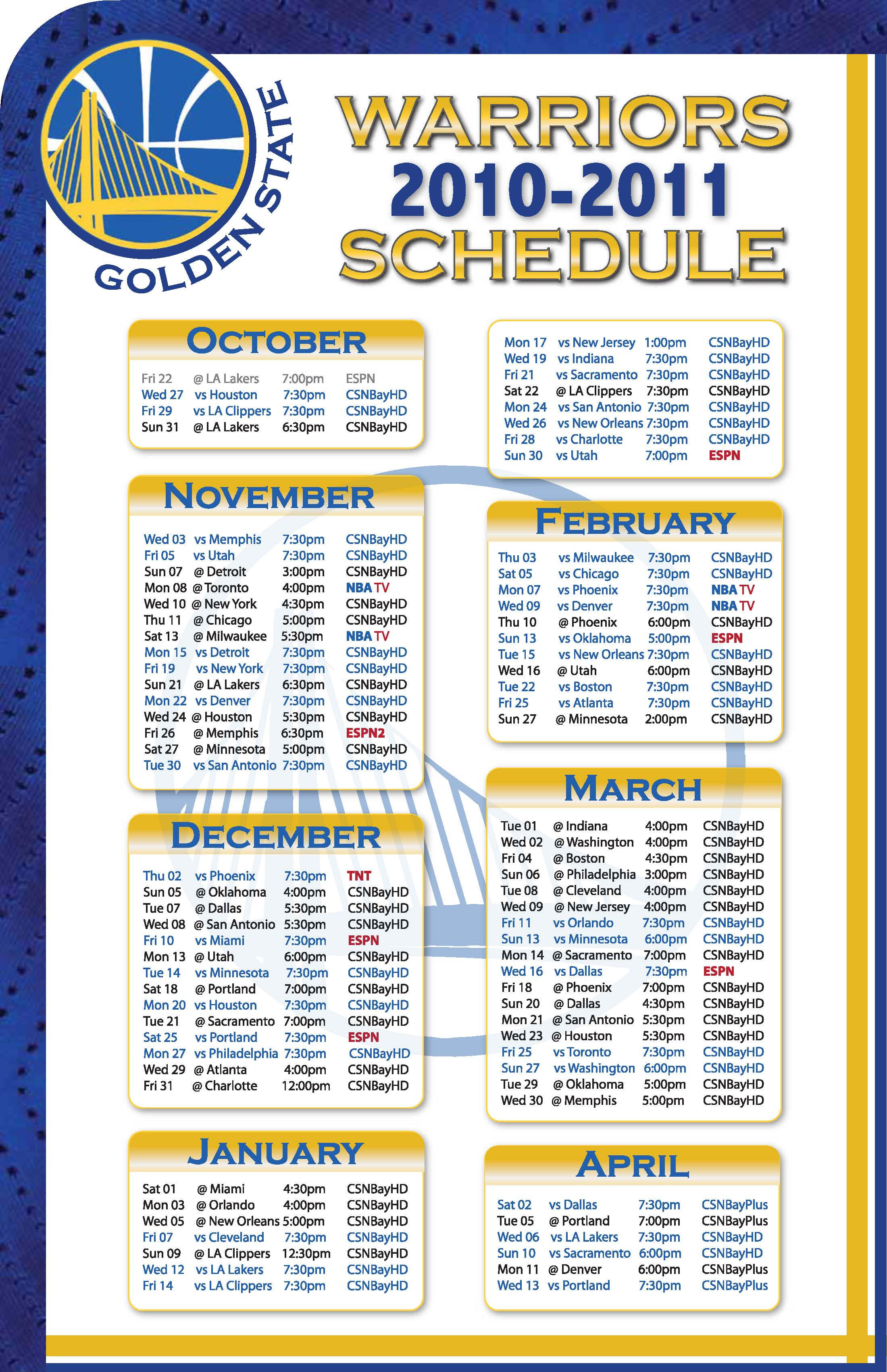 Golden State Warriors Schedule by MysticAzian on DeviantArt