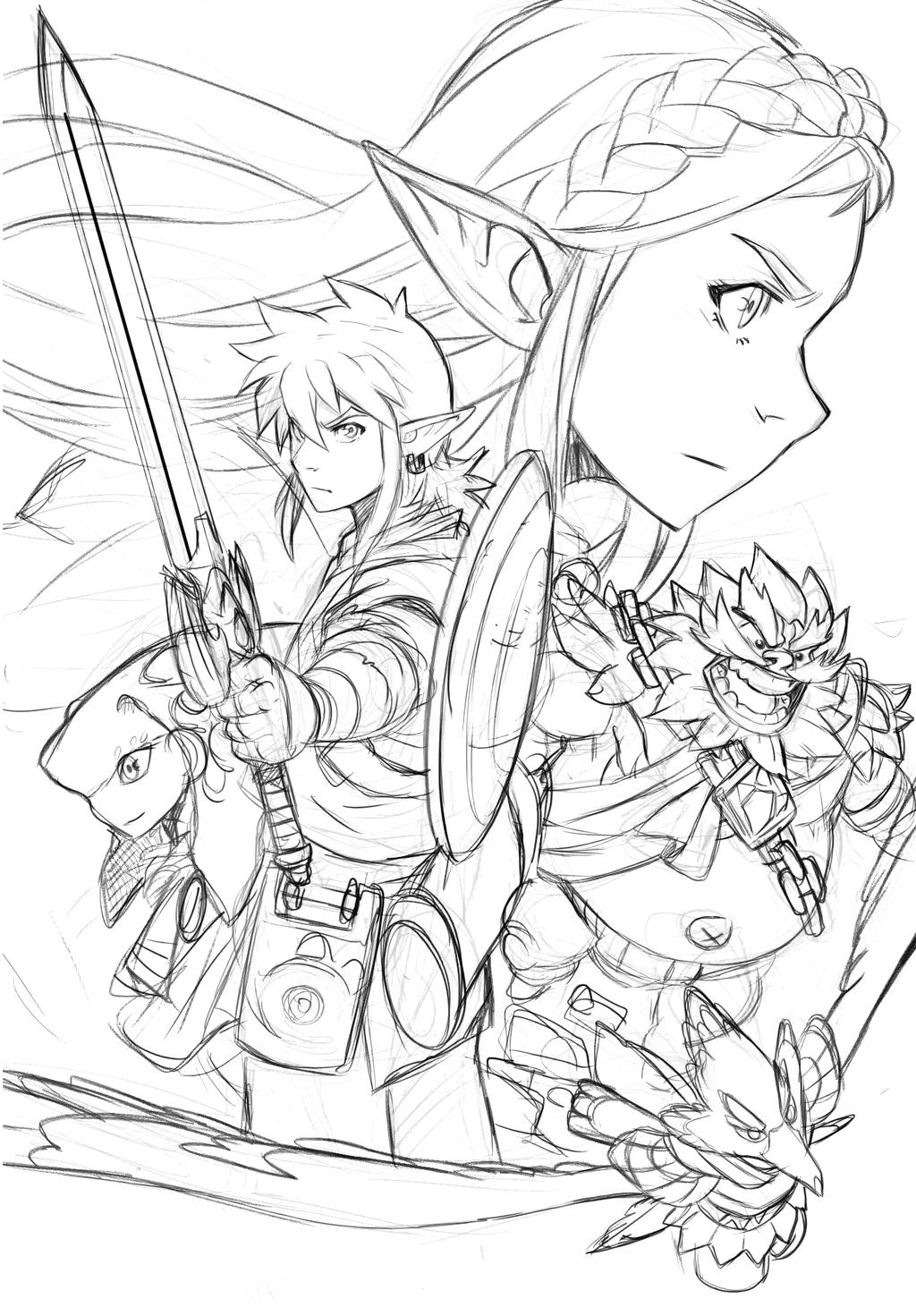 Zelda Breath Of The Wild - [Sketched Composition] by loboborges on