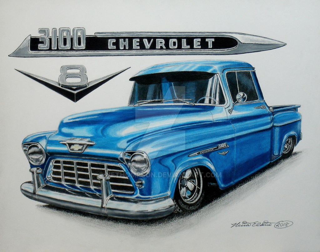 Custom Blue 1955 Chevy Truck