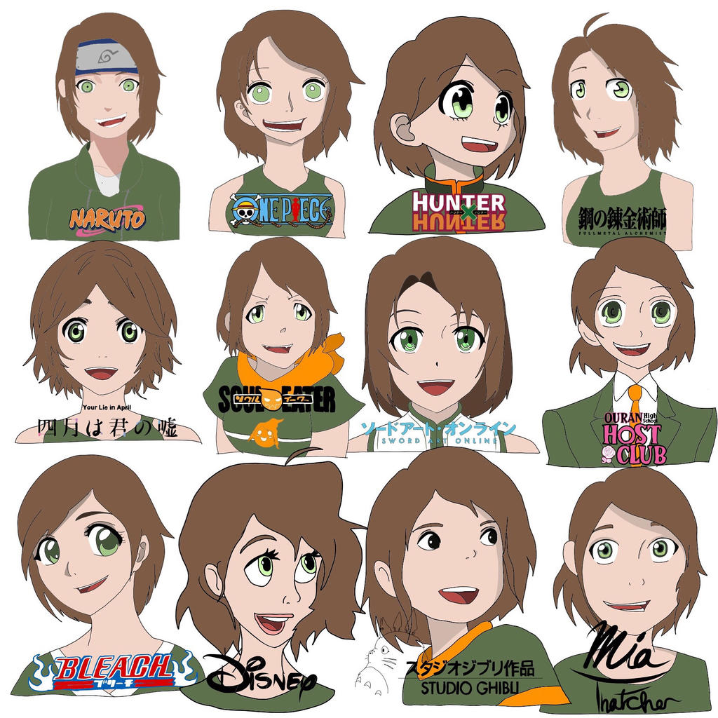 Me in 12 different anime styles by MiaTheTurtle on DeviantArt
