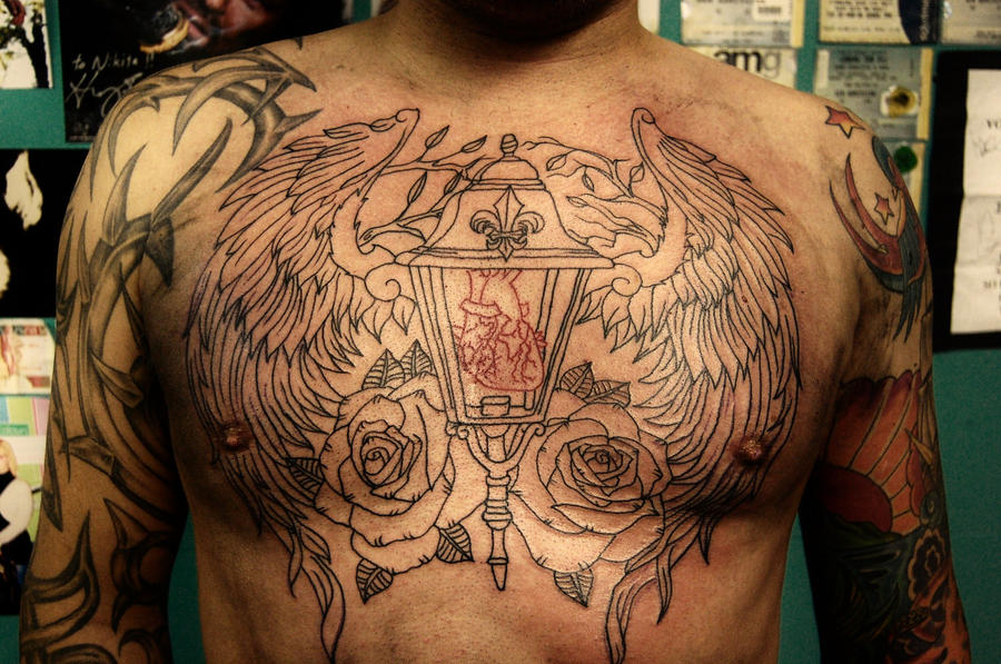 Chest piece outline. WIP by Nevermore-Ink on DeviantArt