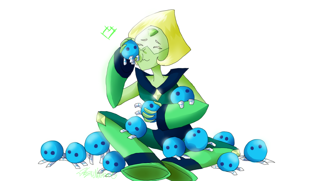 "aw, the little ones are like her babies!"  www.youtube.com/watch?v=MG7_bV… Say hello to the new gem, Peridot!  The gemstone of August!  my gemstone >u<  SHE IS SO ...