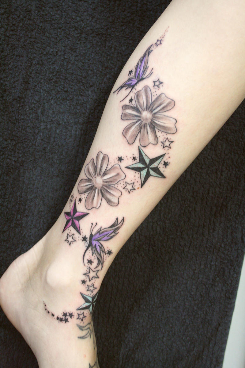 Stars Butterflies Flower Color by 2Face-Tattoo on DeviantArt