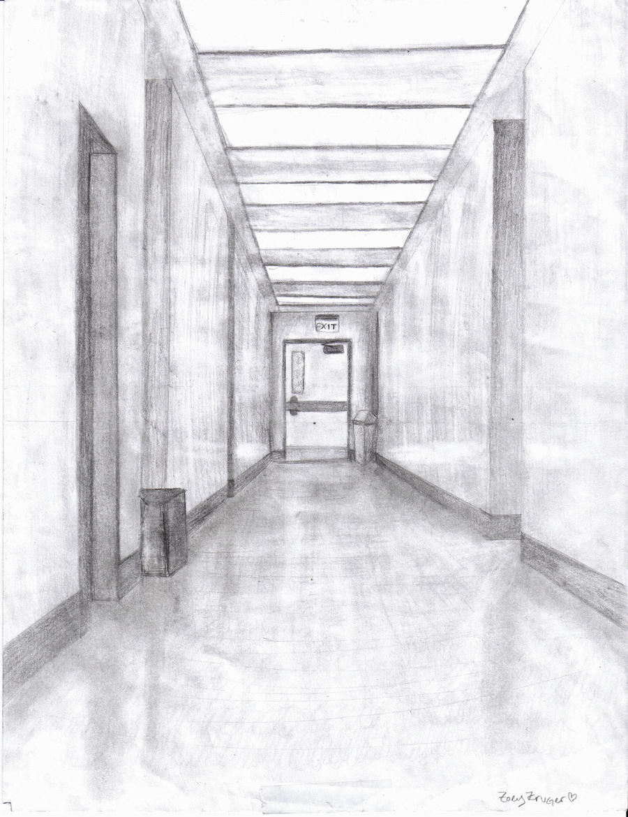 One Point Perspective Hallway by DudeItsBunnie on DeviantArt