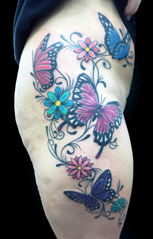 Butterflies leg thigh tattoo by Ashtonbkeje on DeviantArt