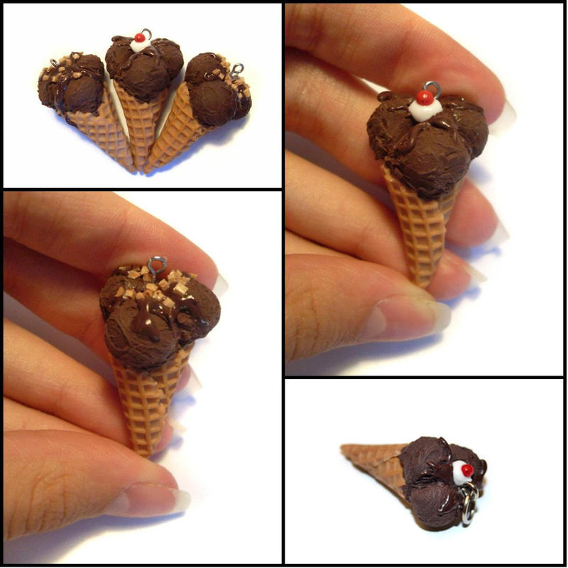 Handmade Chocolate Ice Cream Cone - Pendant by Maca-mau ...