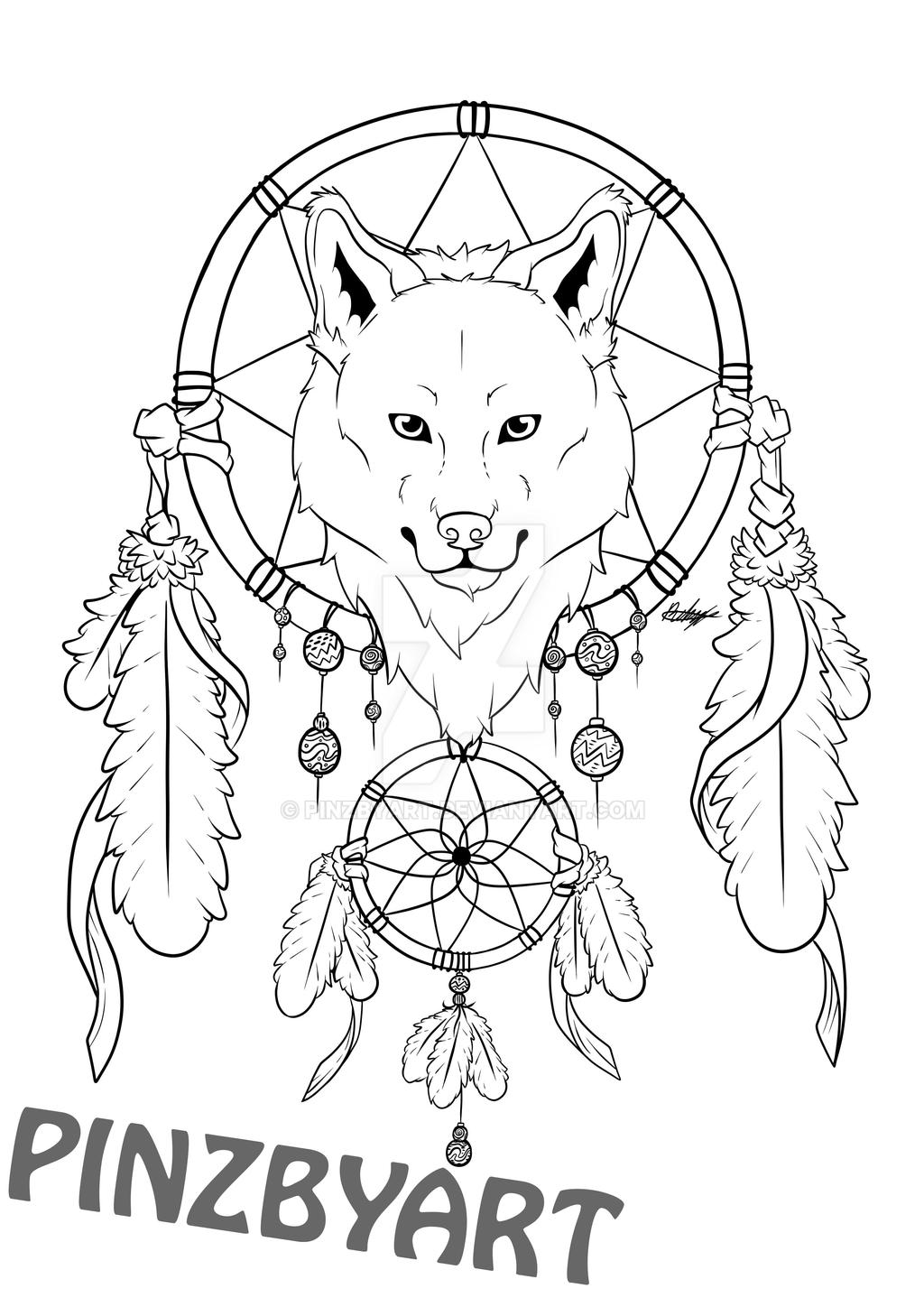 wolves dream catcher coloring pages sketch coloring page