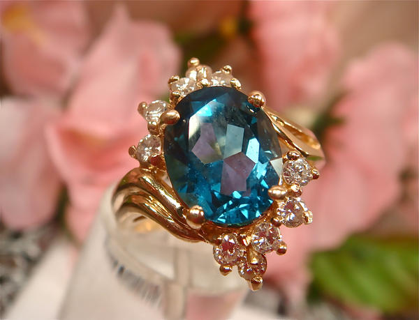 Vintage 14k Ring, London Blue Topaz, Diamonds - 2 by SeattleFineJewels ...