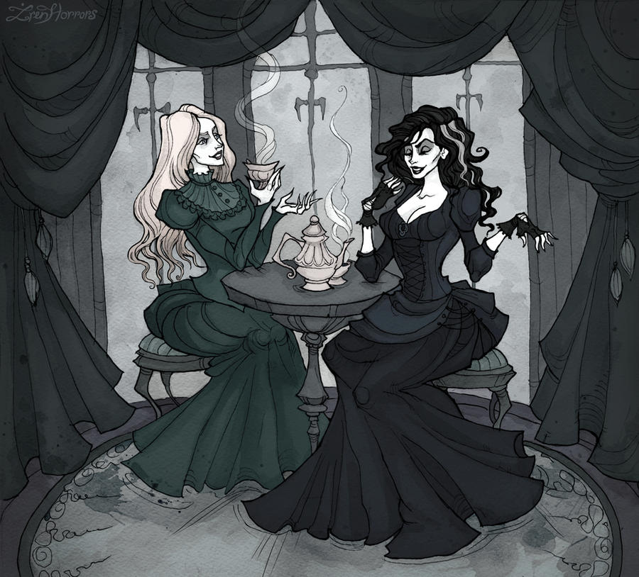 Bellatrix and Narcissa tea party by IrenHorrors