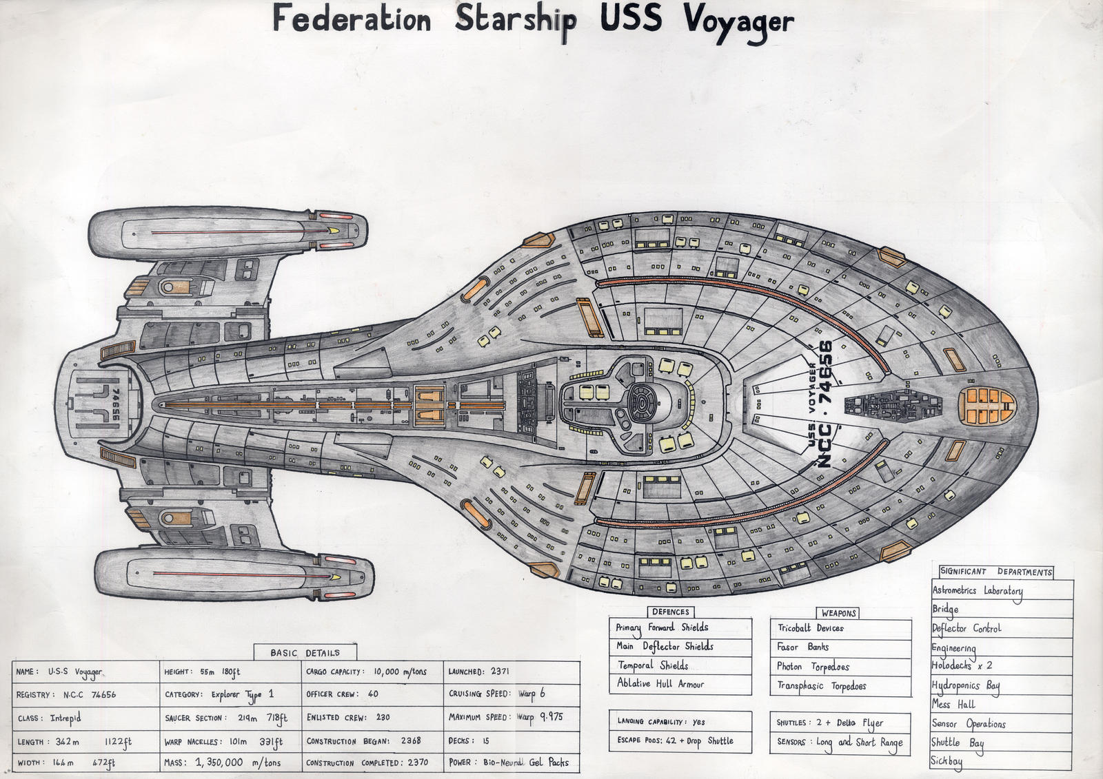 star trek voyager ship drawing