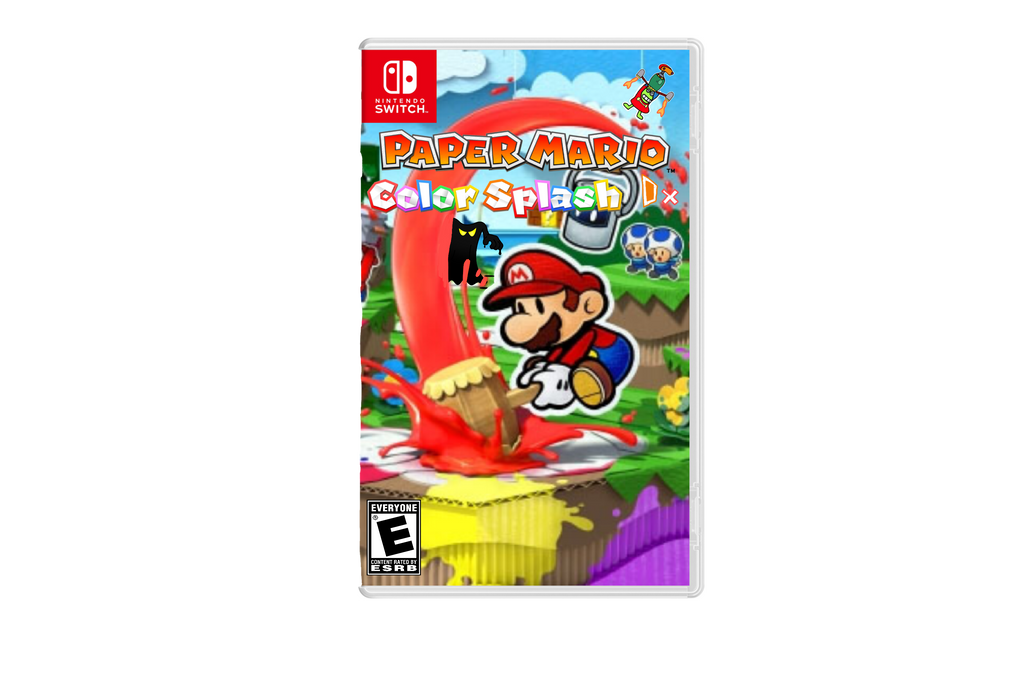 Here is the box art for Paper Mario Color Splash DX and the black paint sprite is by Fawfulthegreat64.