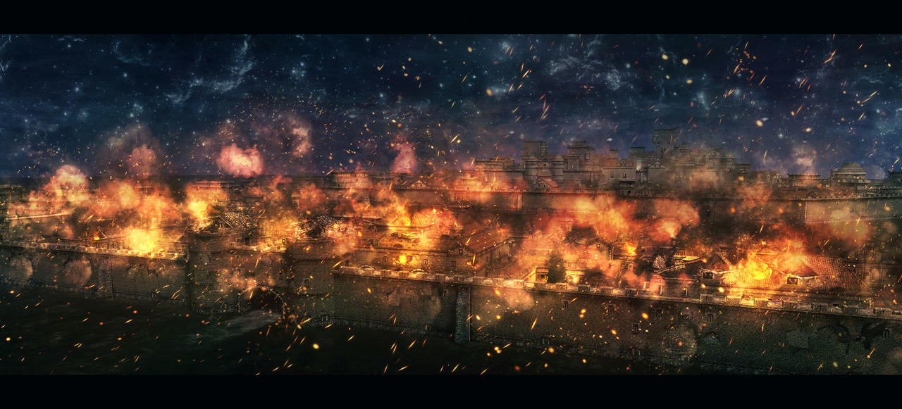 Trop - [Reign of Darkseid] L'annihilation du Kahndaq [LIBRE] - Page 2 City_burning_by_supafly_01-d4a7i2l