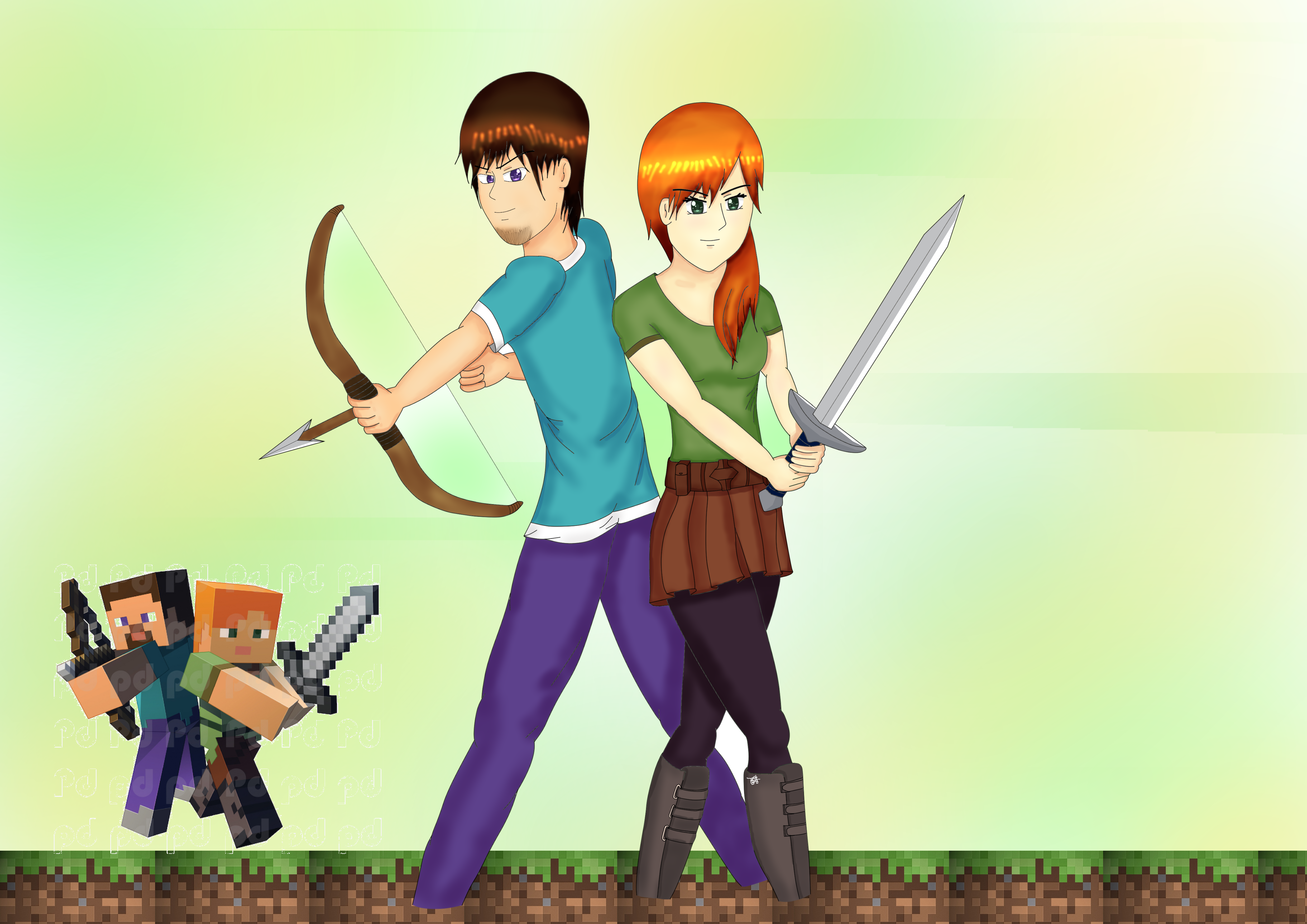 Minecraft's Steve and Alex by TobiShunziArts on DeviantArt