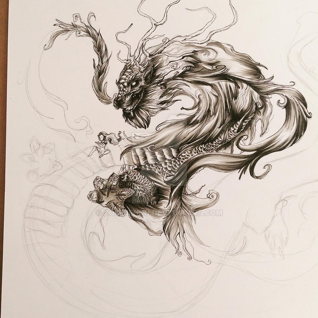 Dragon pen art 02 WIP by ZombieHun on DeviantArt