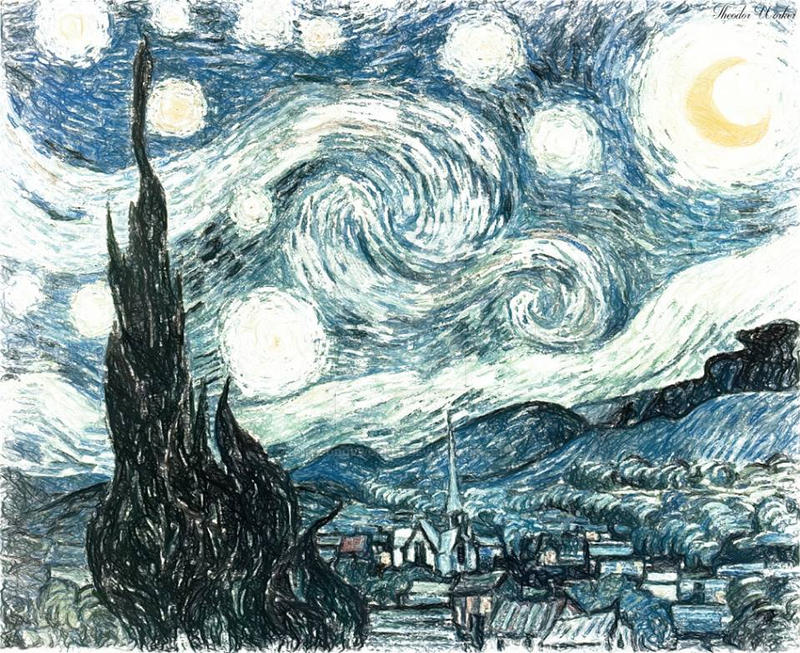 Starry Night (Drawing Reproducion) by TheodorWorker on