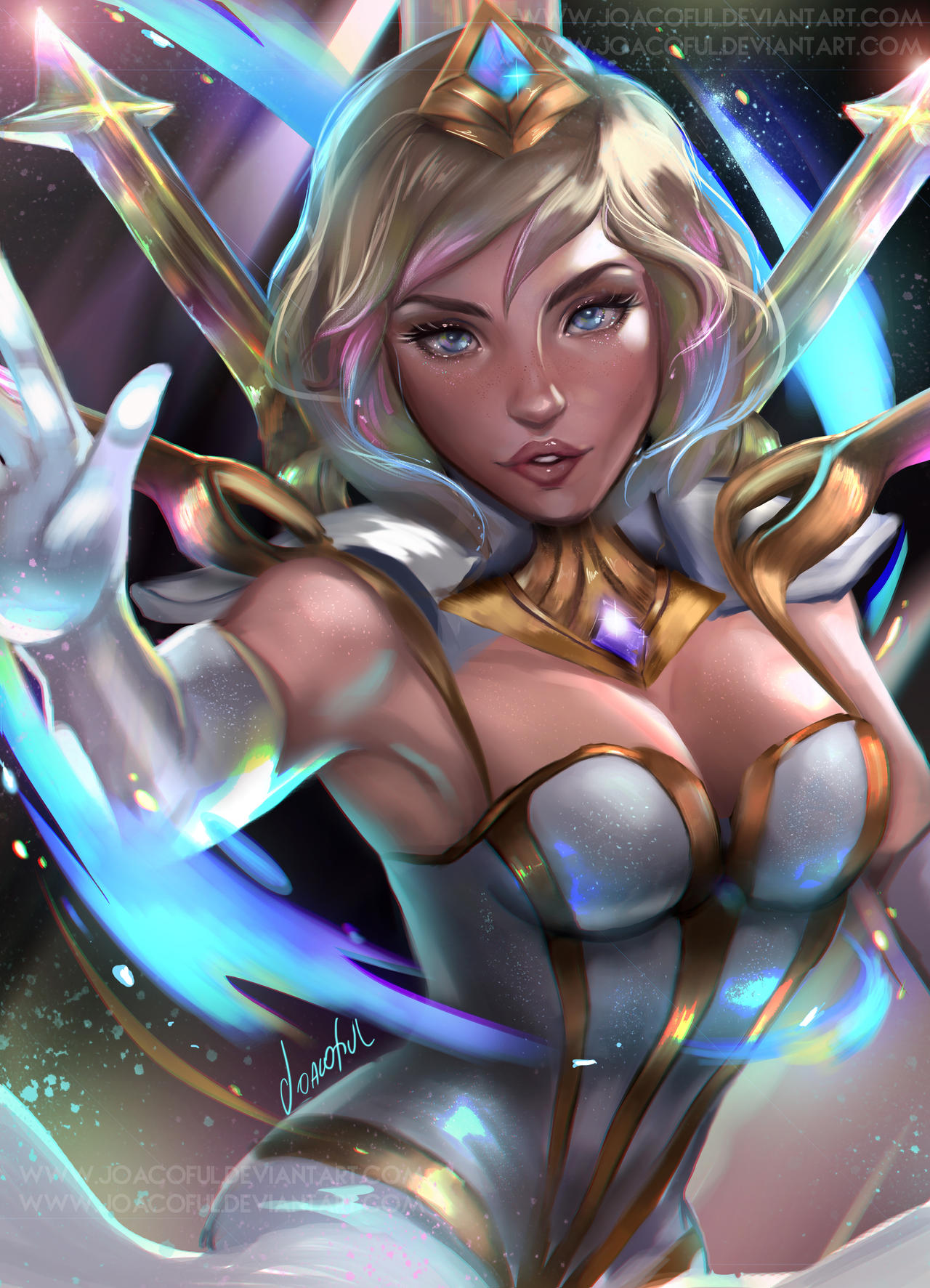 Rule 34 - blonde hair blue eyes breasts completely nude elementalist lux  garter belt league of legends luxanna crownguard multicolored hair naked  naked cape nipples nude nude female pussy shaved pussy short