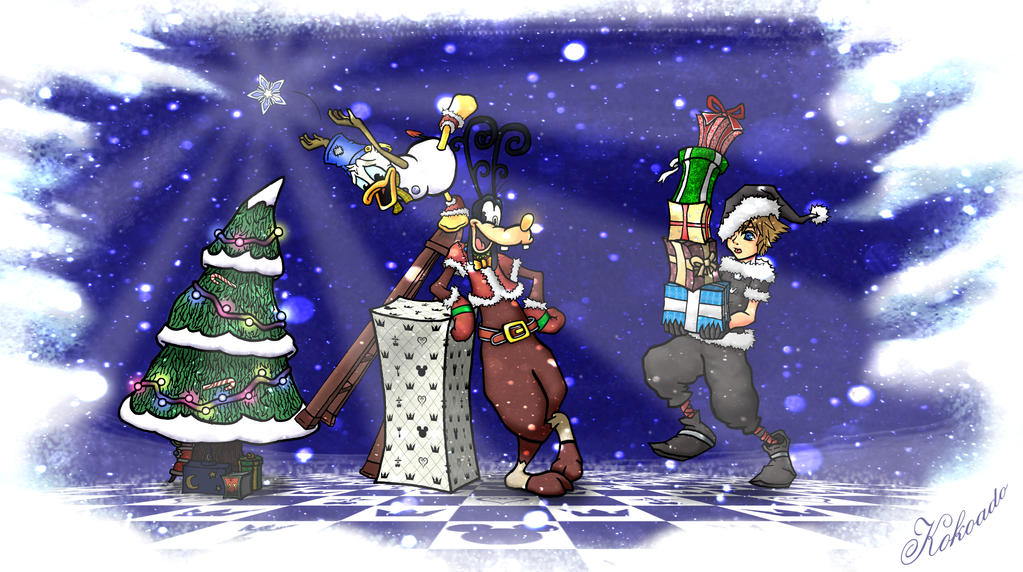 Sora, Donald, and Goofy deliver Christmas Presents