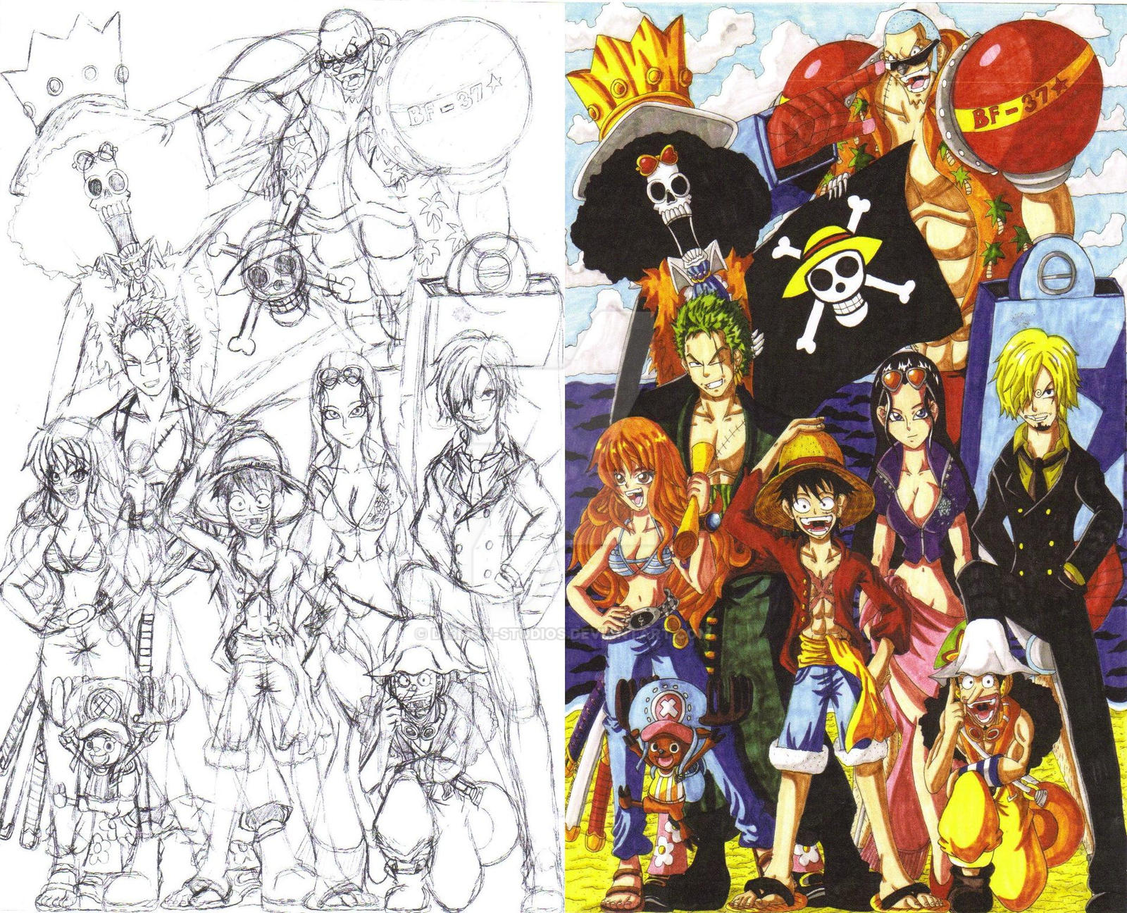 One Piece fan art sketch and color 1: Group Photo by d13mon-studios on