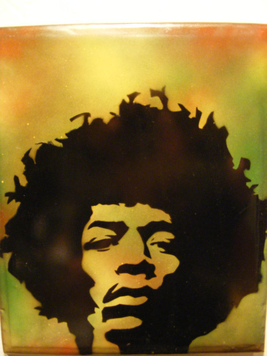 Spray Paint stencil art on wood - Jimi Hendrix by TheStreetCanvas on