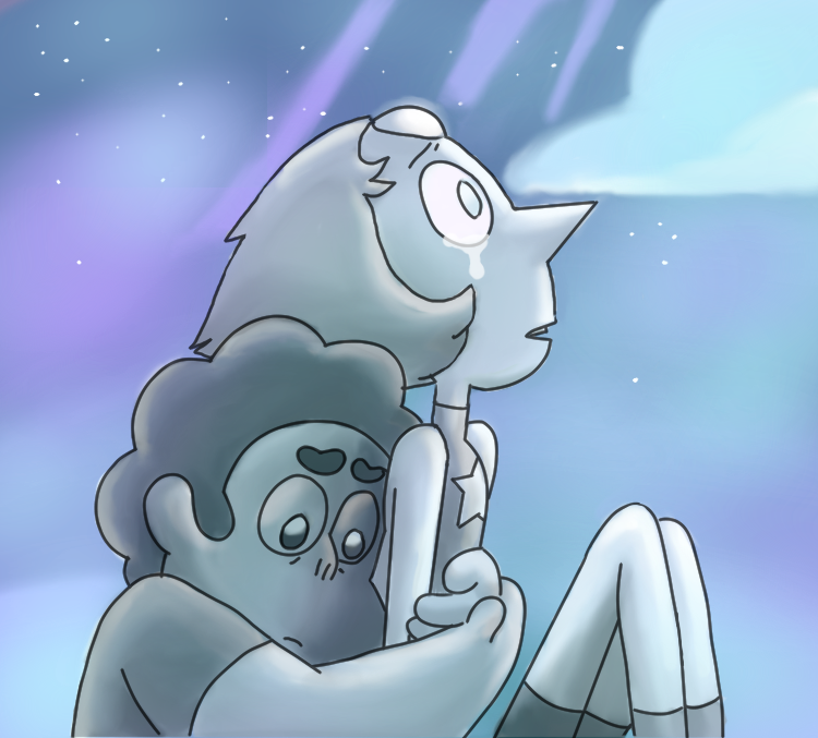 I used the picture with steven and pearl from rose's scabbard, but the color scheme and backround is changed, and I did not just change the color on the original picture, I used my own shading tech...