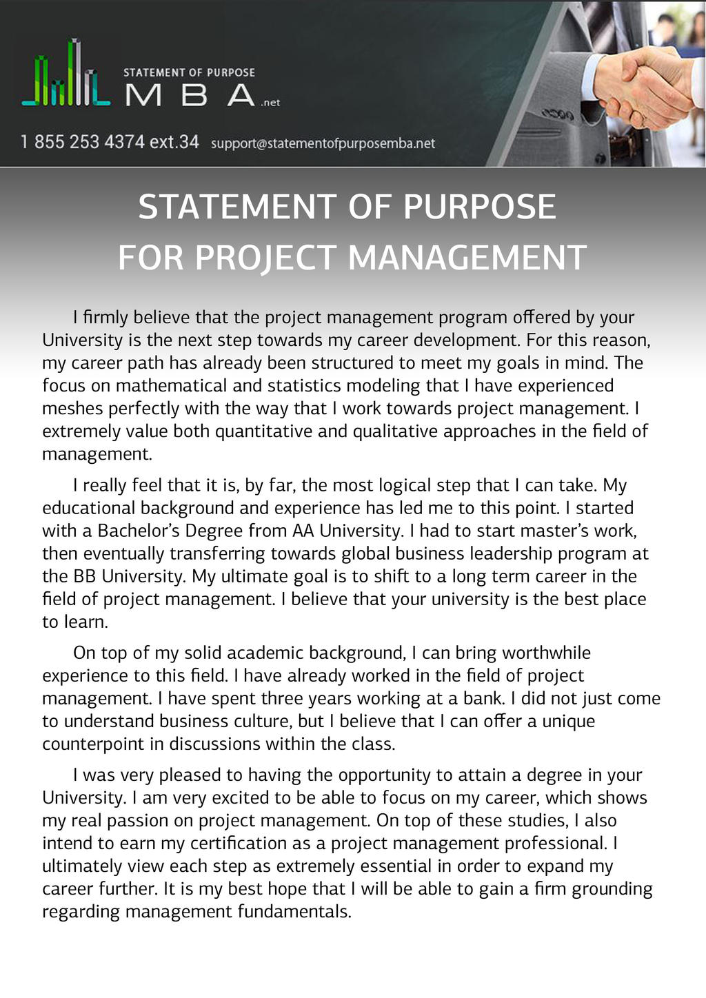 project management personal statement examples
