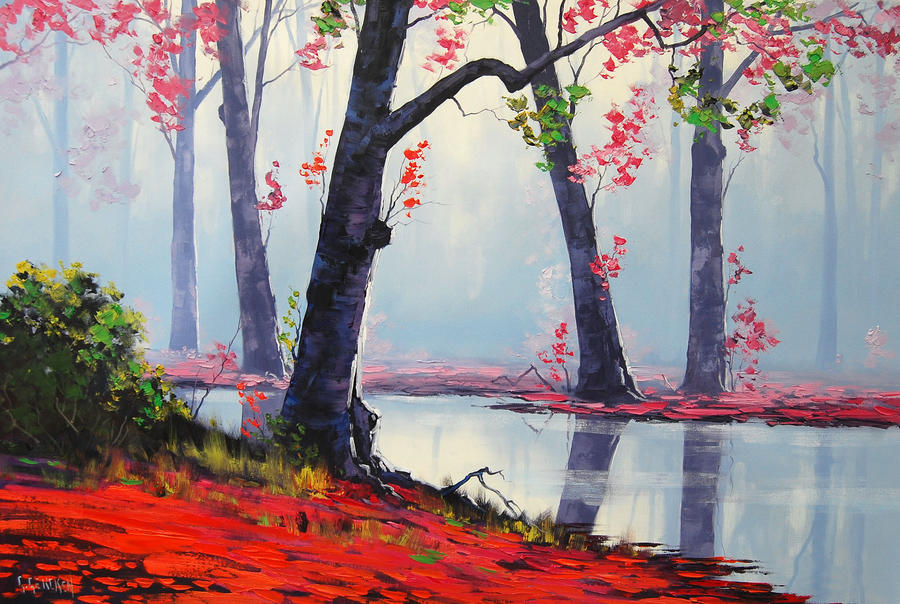 Autumn river painting by artsaus