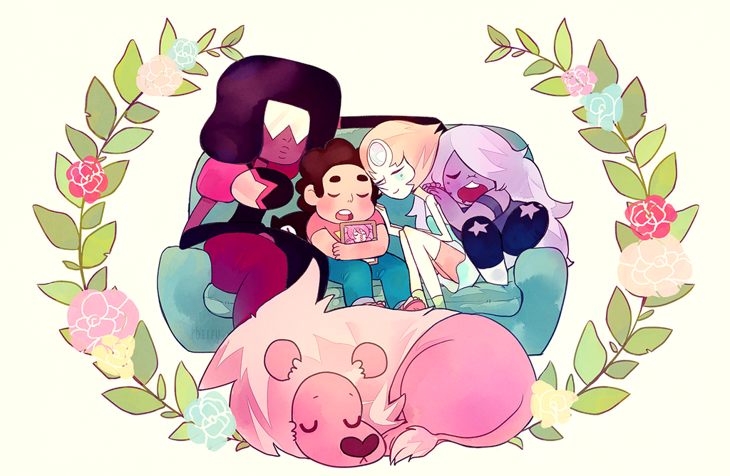 Saving the world is tiring business! Print for upcoming cons of Steven Universe. What a great show~ Feel free to use as a wallpaper! REBLOG FROM HERE PRE-ORDER PRINT HERE