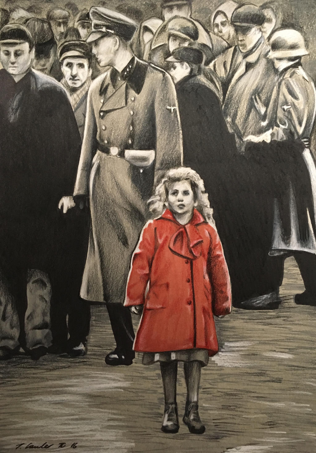 Schindlers List girl in the red coat drawing by billyboyuk on ...